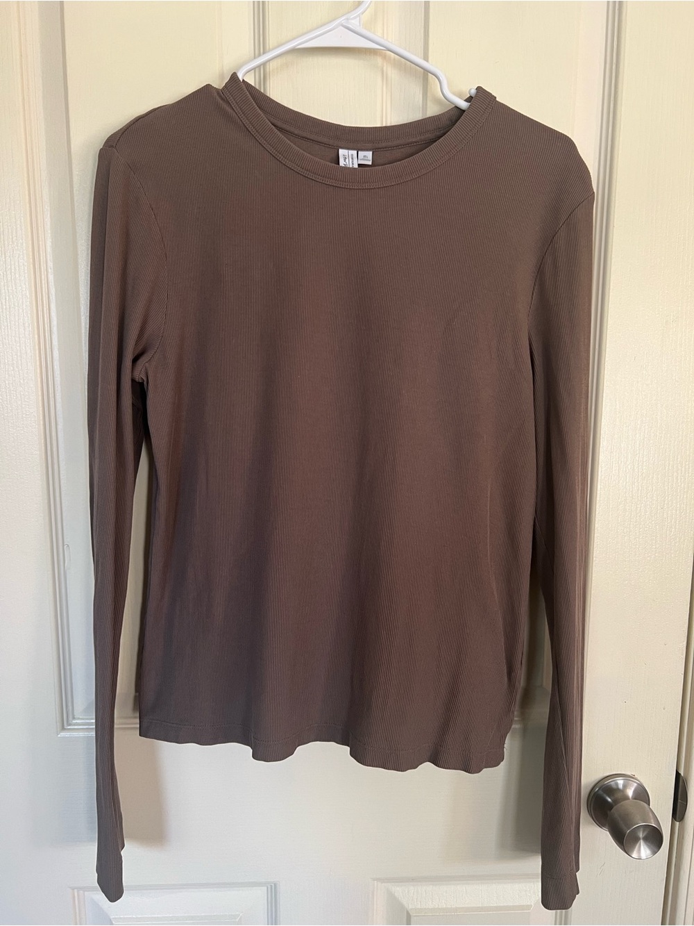 & Other Stories Ribbed Long Sleeve Top Brown L 95% Cotton